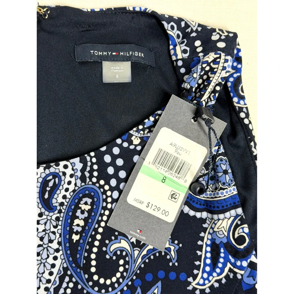 Tommy Hilfiger NWT Blue Paisley Belted Cropped Wide Leg Jumpsuit Sz 8 Resortwear
